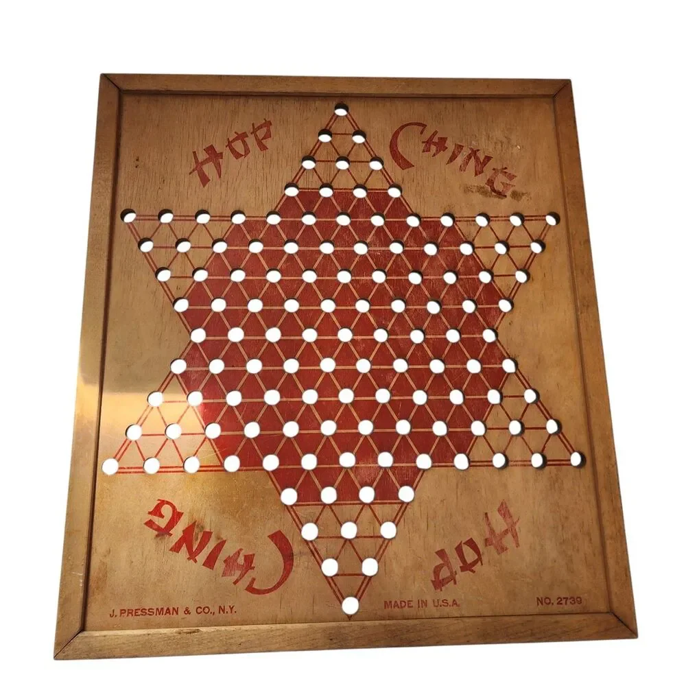 Vintage Hop Ching Chinese Checkers Board‎ J Pressman Wood USA 2739 Game